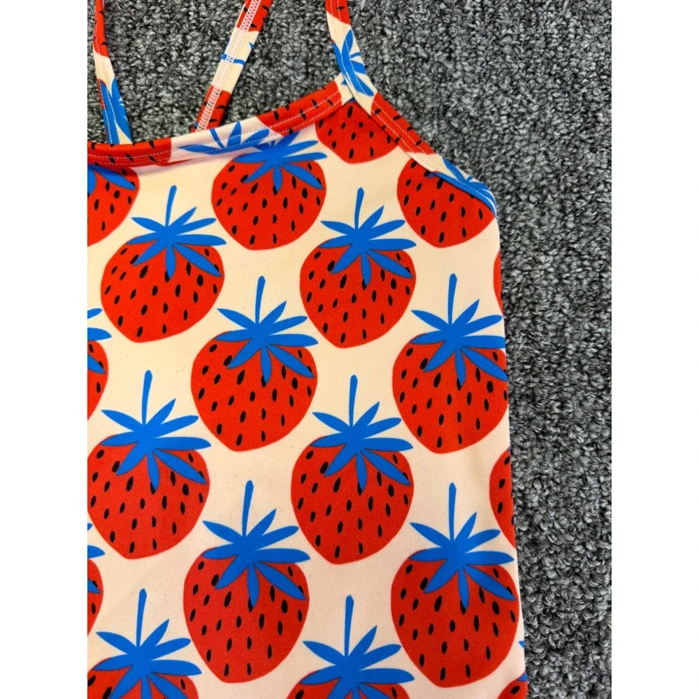Hanna Anderson Swimsuit Girls Pink Strawberry Print One Piece Stretch Swimwear